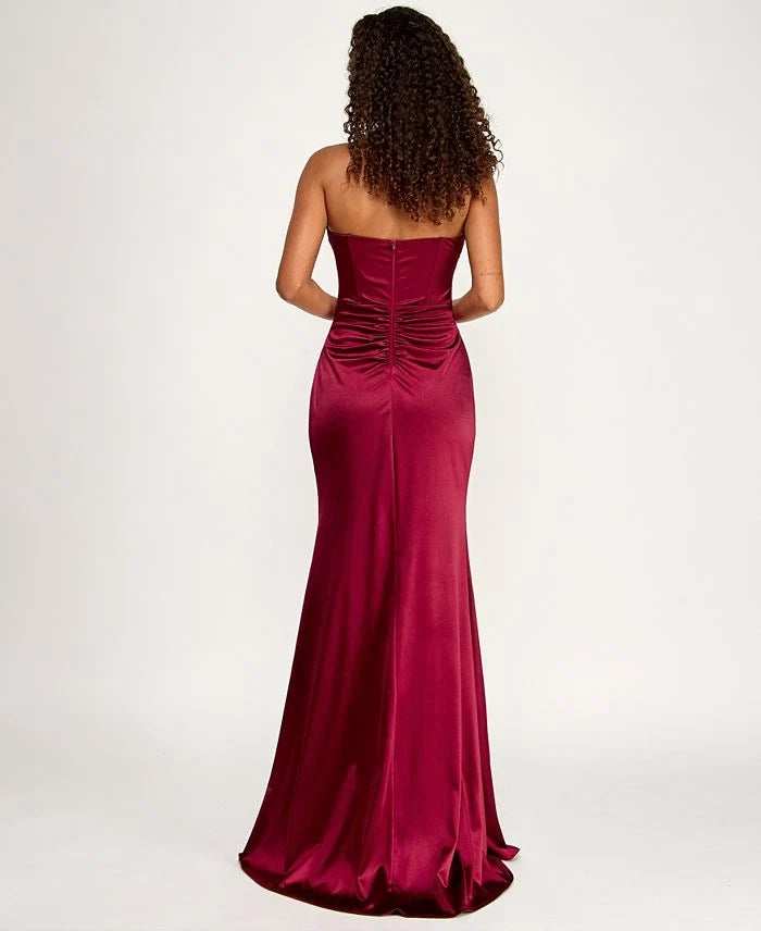 Graceful Mermaid Strapless Sleeveless Slit Floor-Length Prom Dress