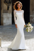 Graceful Mermaid/Trumpet Boat-Neck Long Sleeve Sweep Train Wedding Dress