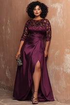 Graceful Mermaid/Trumpet Round Neck Half Sleeve Split Floor Length Prom Dress