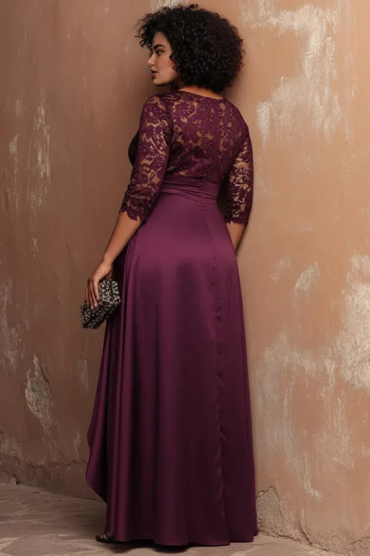 Graceful Mermaid/Trumpet Round Neck Half Sleeve Split Floor Length Prom Dress