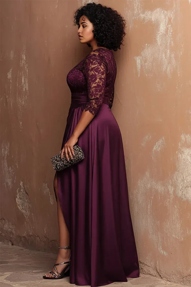 Graceful Mermaid/Trumpet Round Neck Half Sleeve Split Floor Length Prom Dress