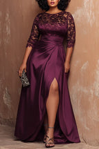 Graceful Mermaid/Trumpet Round Neck Half Sleeve Split Floor Length Prom Dress
