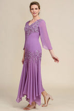 Graceful Mermaid V Neck Long Sleeve Appliques Floor-Length Mother of the Bride Dress