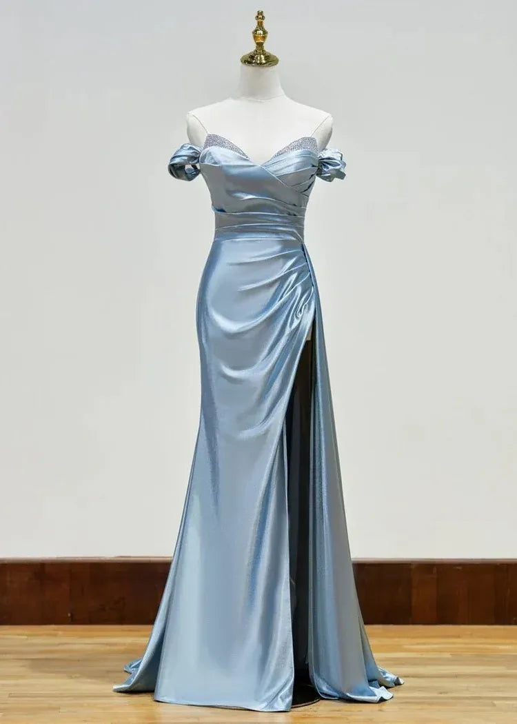 Graceful Mermaid V Neck Sleeveless Slit Sweep Train Prom Dress