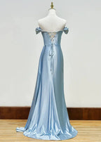 Graceful Mermaid V Neck Sleeveless Slit Sweep Train Prom Dress