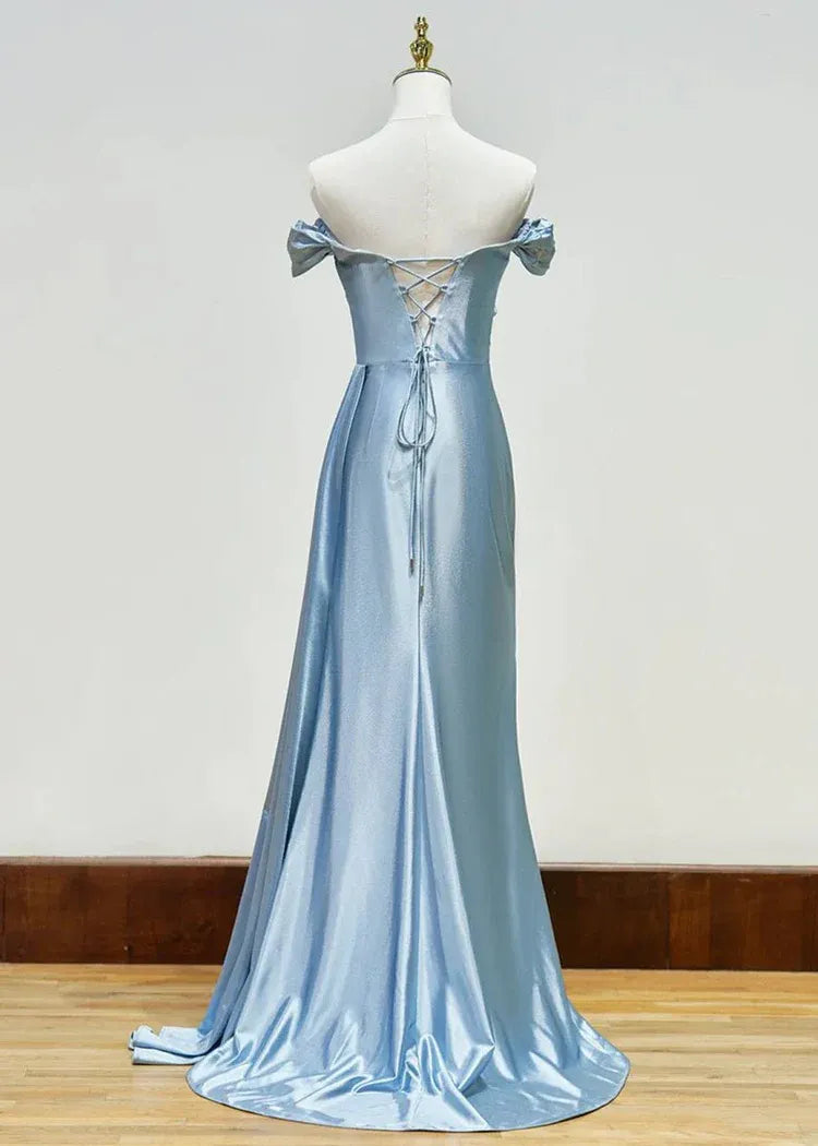 Graceful Mermaid V Neck Sleeveless Slit Sweep Train Prom Dress