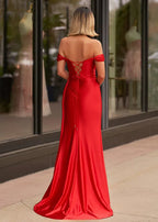 Graceful Mermaid V Neck Sleeveless Slit Sweep Train Prom Dress