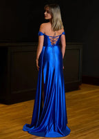 Graceful Mermaid V Neck Sleeveless Slit Sweep Train Prom Dress
