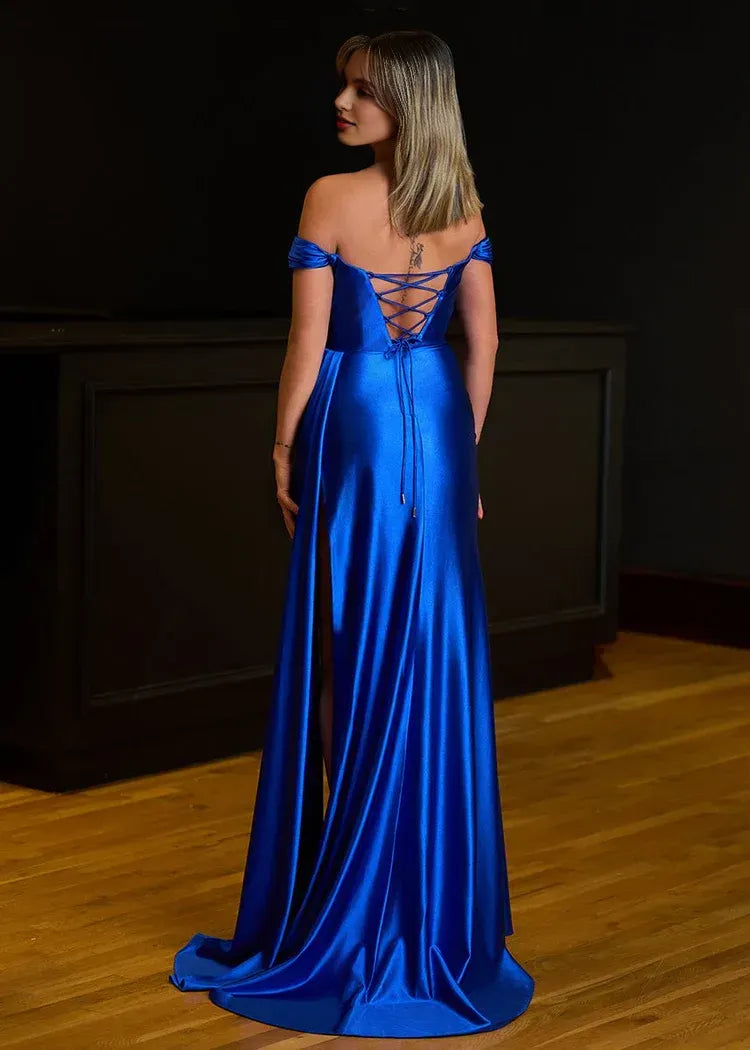 Graceful Mermaid V Neck Sleeveless Slit Sweep Train Prom Dress