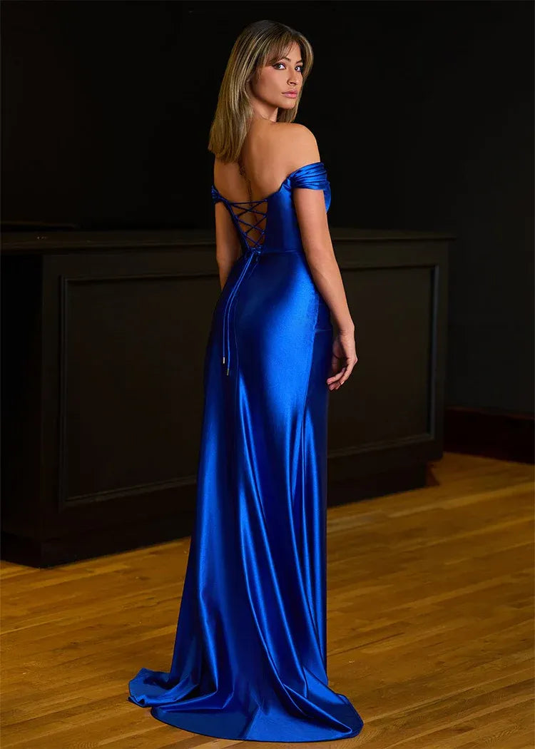Graceful Mermaid V Neck Sleeveless Slit Sweep Train Prom Dress