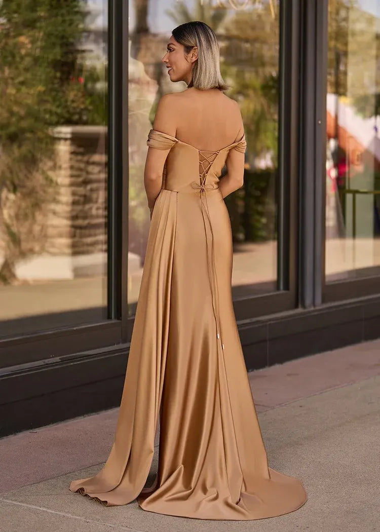 Graceful Mermaid V Neck Sleeveless Slit Sweep Train Prom Dress