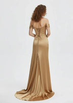 Graceful Mermaid V Neck Sleeveless Slit Sweep Train Prom Dress