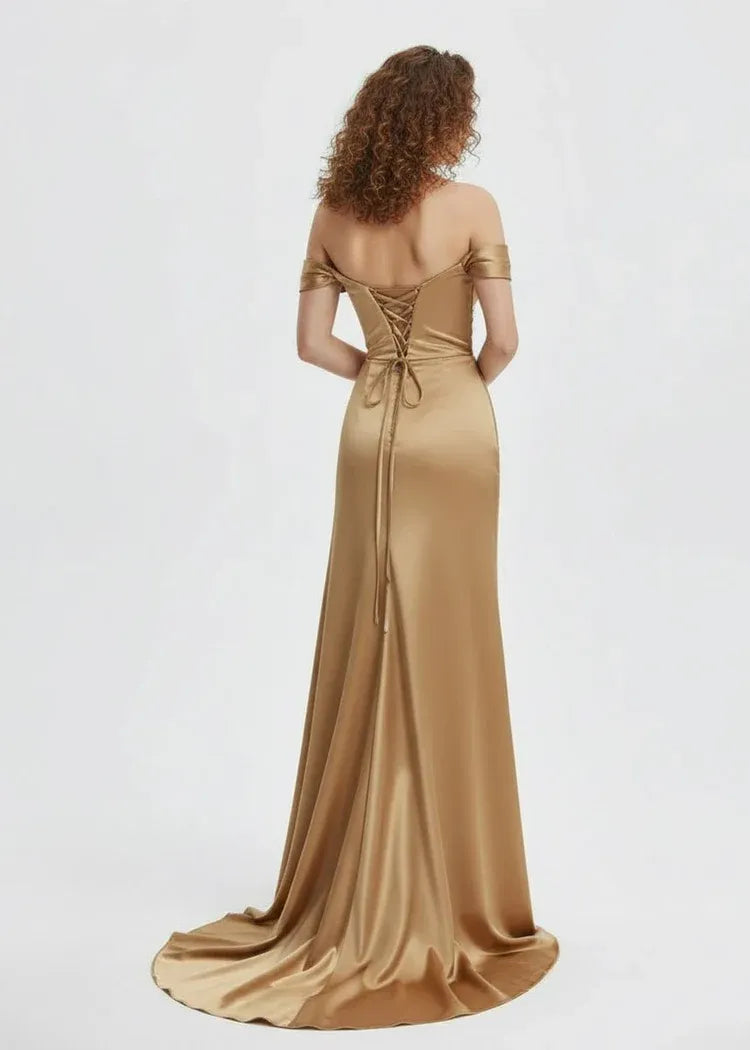 Graceful Mermaid V Neck Sleeveless Slit Sweep Train Prom Dress