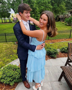 Graceful Off The Shoulder Sleeveless A-Line Tiered Floor Length Party Dress