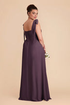 Graceful Plum Square Neck Sleeveless Chiffon Maxi Bridesmaid Dress