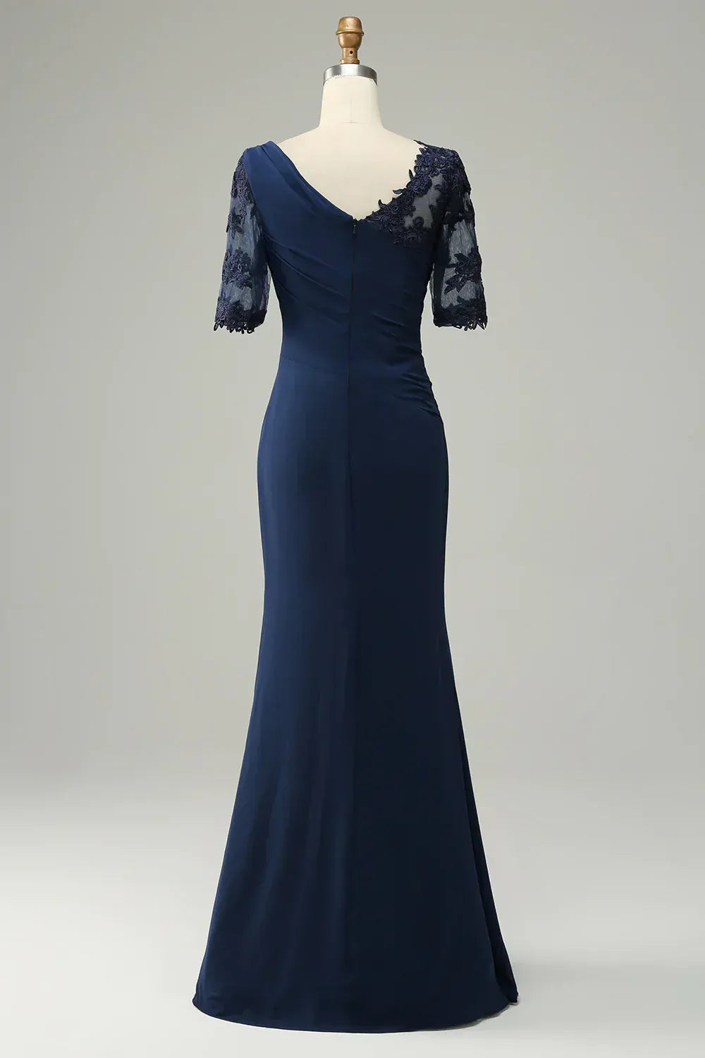 Graceful Sheath Boat Neck Short Sleeve Appliques Floor-Length Mother of Bride Dress