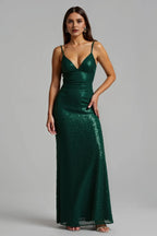 Graceful Sheath/Column V Neck Sleeveless Sequins Floor-Length Prom Dress
