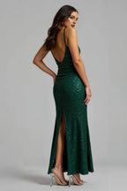 Graceful Sheath/Column V Neck Sleeveless Sequins Floor-Length Prom Dress
