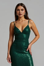 Graceful Sheath/Column V Neck Sleeveless Sequins Floor-Length Prom Dress