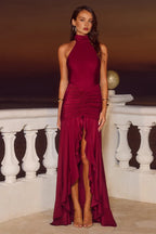 Graceful Sheath Halter Neck Sleeveless Backless Floor-Length Prom Dress