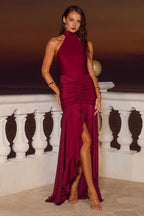 Graceful Sheath Halter Neck Sleeveless Backless Floor-Length Prom Dress