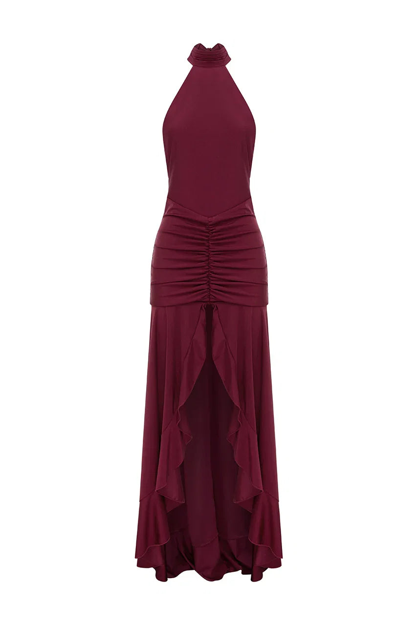 Graceful Sheath Halter Neck Sleeveless Backless Floor-Length Prom Dress