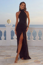 Graceful Sheath Halter Neck Sleeveless Backless Floor-Length Prom Dress