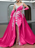 Graceful Sheath Off-The-Shoulder Long Sleeves Slit Sweep Train Prom Dress