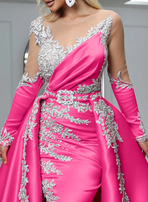 Graceful Sheath Off-The-Shoulder Long Sleeves Slit Sweep Train Prom Dress