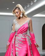 Graceful Sheath Off-The-Shoulder Long Sleeves Slit Sweep Train Prom Dress