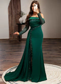 Graceful Sheath Off-The-Shoulder Long Sleeves Slit Sweep Train Prom Dress