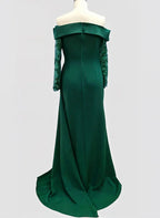 Graceful Sheath Off-The-Shoulder Long Sleeves Slit Sweep Train Prom Dress