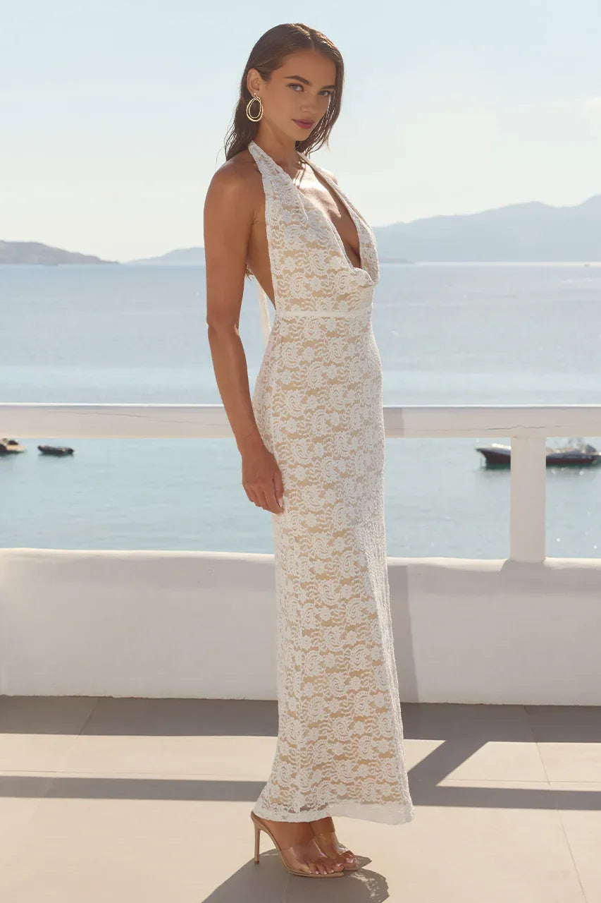 Graceful Slim Cowl Neck Sleeveless Ruched Floor-Length Prom Dress