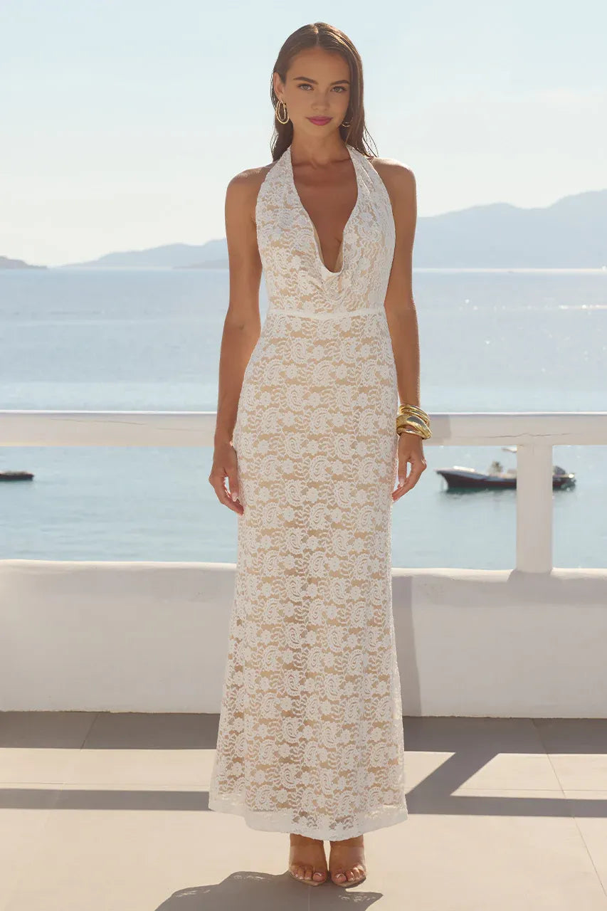 Graceful Slim Cowl Neck Sleeveless Ruched Floor-Length Prom Dress