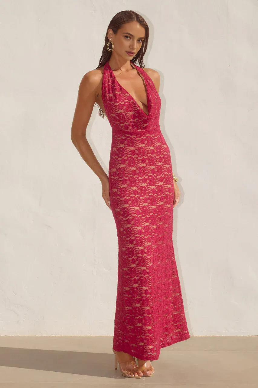 Graceful Slim Cowl Neck Sleeveless Ruched Floor-Length Prom Dress