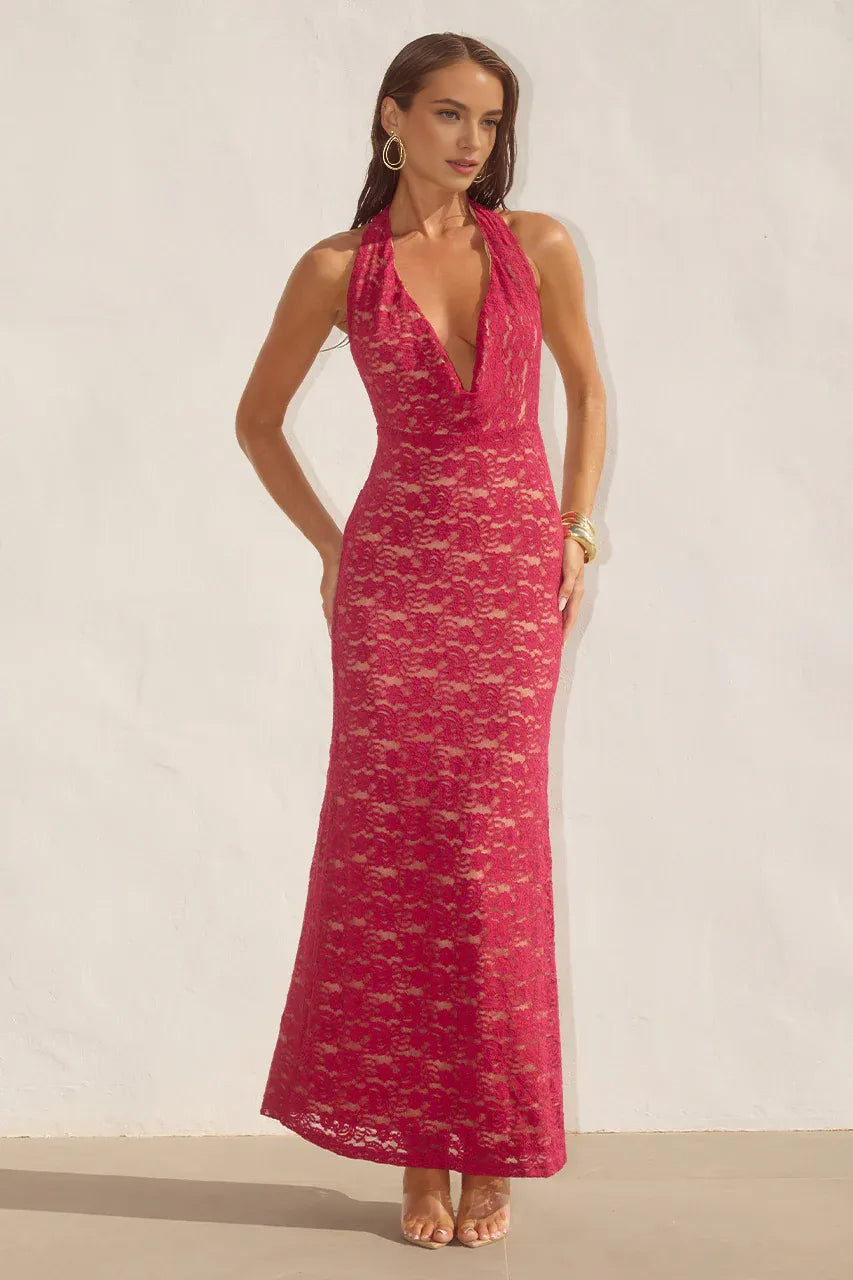 Graceful Slim Cowl Neck Sleeveless Ruched Floor-Length Prom Dress