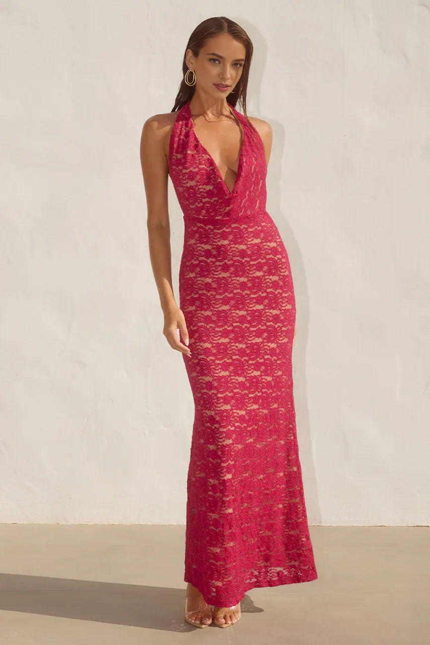 Graceful Slim Cowl Neck Sleeveless Ruched Floor-Length Prom Dress