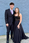 Graceful Strapless Sleeveless A-Line Appliques Floor-Length Prom Dress