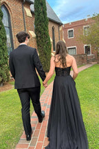 Graceful Strapless Sleeveless A-Line Appliques Floor-Length Prom Dress