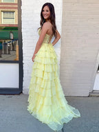 Graceful Sweetheart-Neck Sleeveless A-Line Tiered Sweep Train Prom Dress