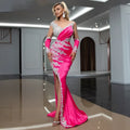 Graceful Sheath Off-The-Shoulder Long Sleeves Slit Sweep Train Prom Dress