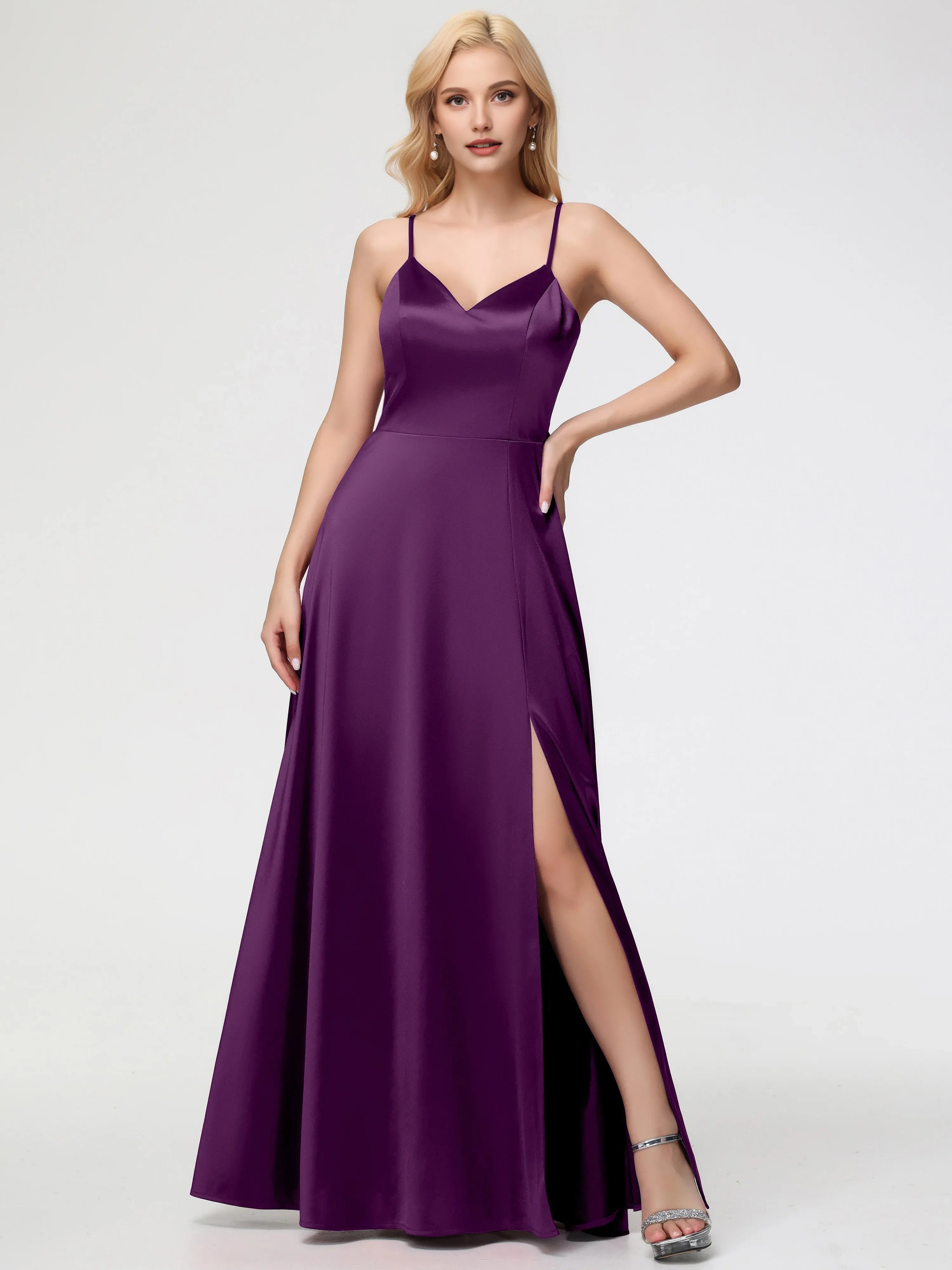 A-Line V-Neck Sleeveless Back Zip Floor Length Prom Dress