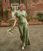 Dress Deep V Neck Batwing Bridesmaid Dress Champagne Pleated Solid Color Fashion Prom Dress