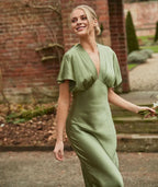 Dress Deep V Neck Batwing Bridesmaid Dress Champagne Pleated Solid Color Fashion Prom Dress