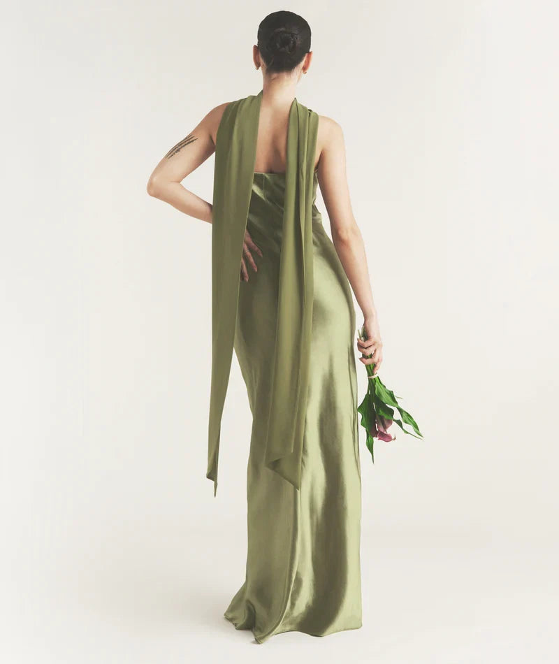 Dress Fashion Strapless Neck Bridesmaid Dress Maxi Dress Backless Solid Color Sleeveless Prom Dress With Scarf