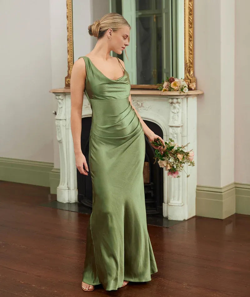 Dress Minimalist Cowl Front Asymmetrical Bridesmaid Dress Maxi Dress Solid Color Sleeveless Prom Dress