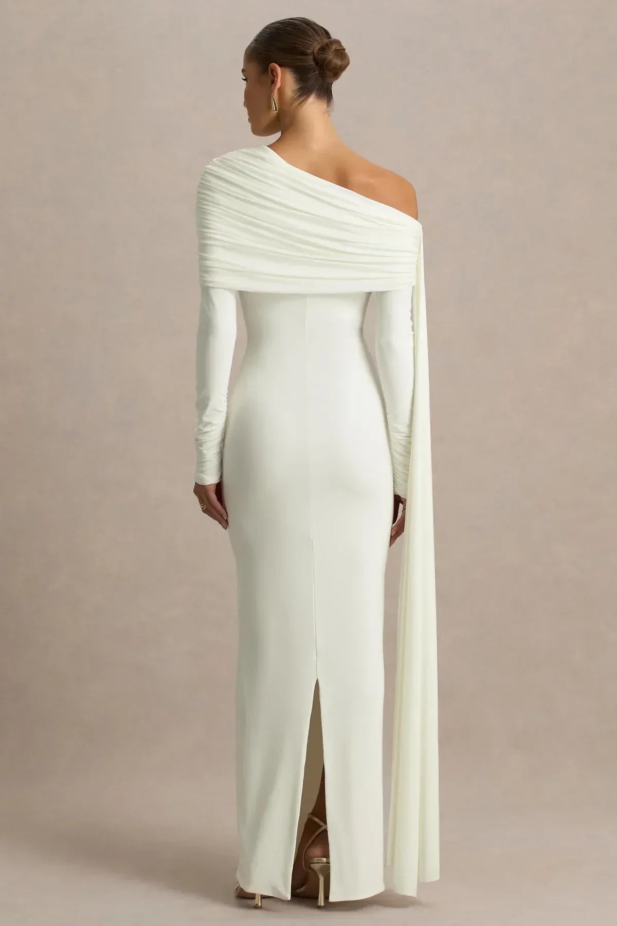 Gripping Mermaid One Shoulder Draped Sleeve Zip Back Floor Length Evening Dress