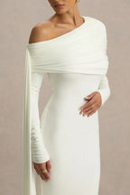 Gripping Mermaid One Shoulder Draped Sleeve Zip Back Floor Length Evening Dress
