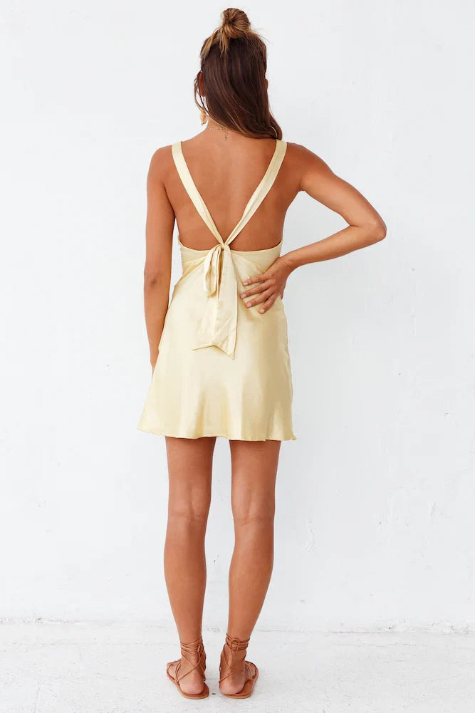 Yellow HOT Sale Simple Deep V Neck Shein A-Line Sleeveless Solid Color Short Homecoming Dress