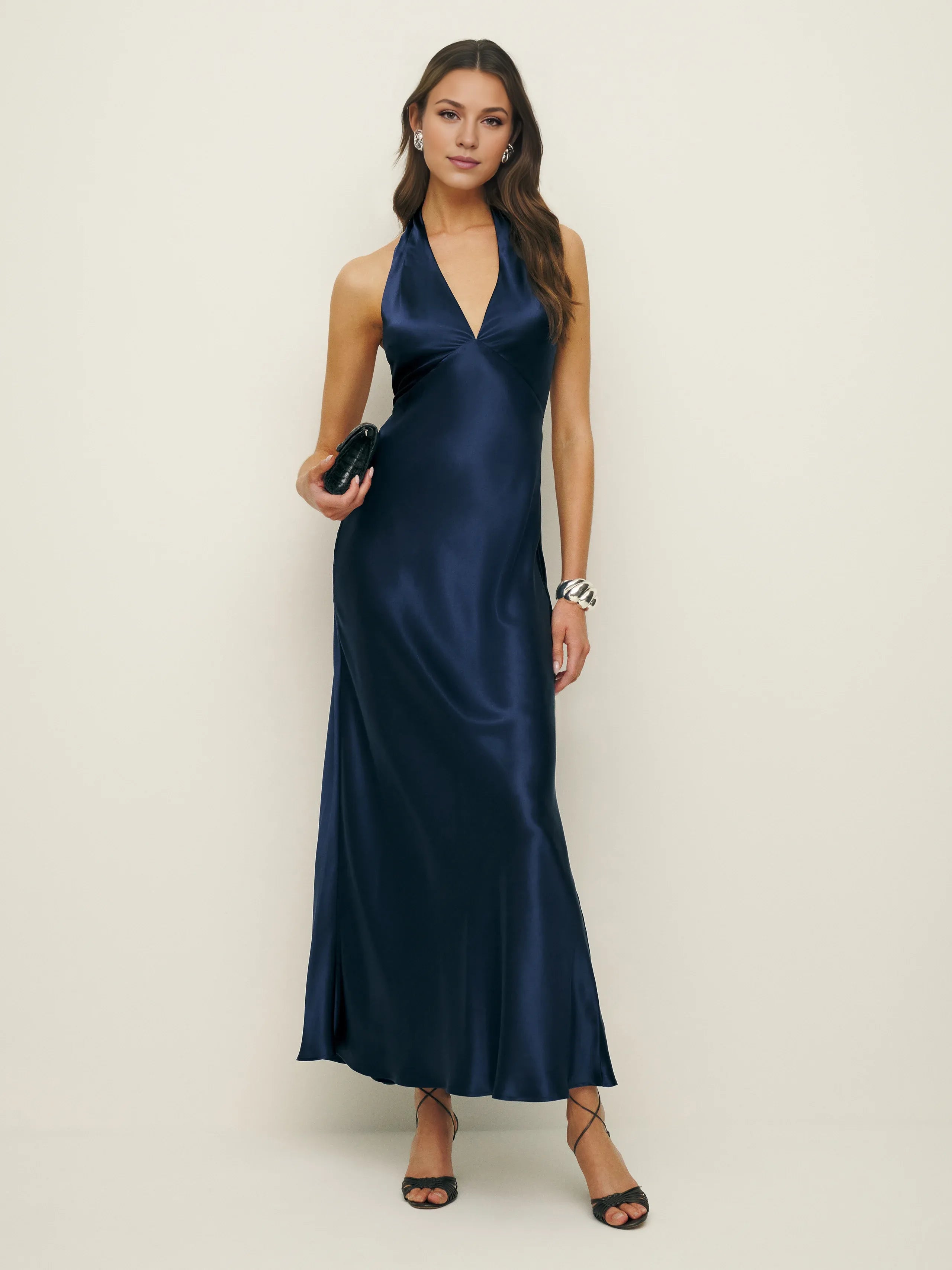 Dress Vintage Halter Deep V Neck Sleeveless Mermaid Prom Dress Maxi Dress Sheath Backless Solid Color Evening Dress